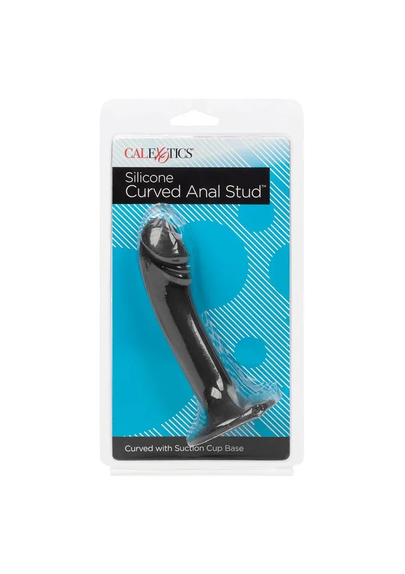 Verpakking van CalExotics siliconen gebogen anale plug, zwart