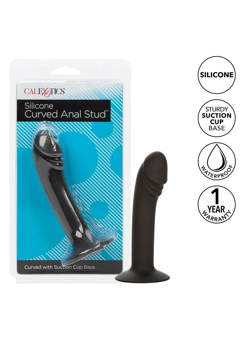 CalExotics verpakking met siliconen gebogen anale plug en accessoires