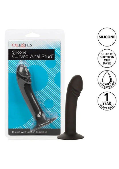 CalExotics verpakking met siliconen gebogen anale plug en accessoires