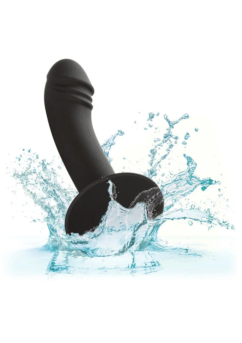 Zwarte siliconen gebogen anale plug met water- en spat-effect