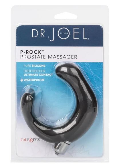 Prostaatmassager P-ROCK in blisterverpakking met zwart siliconen apparaat en zilveren basis