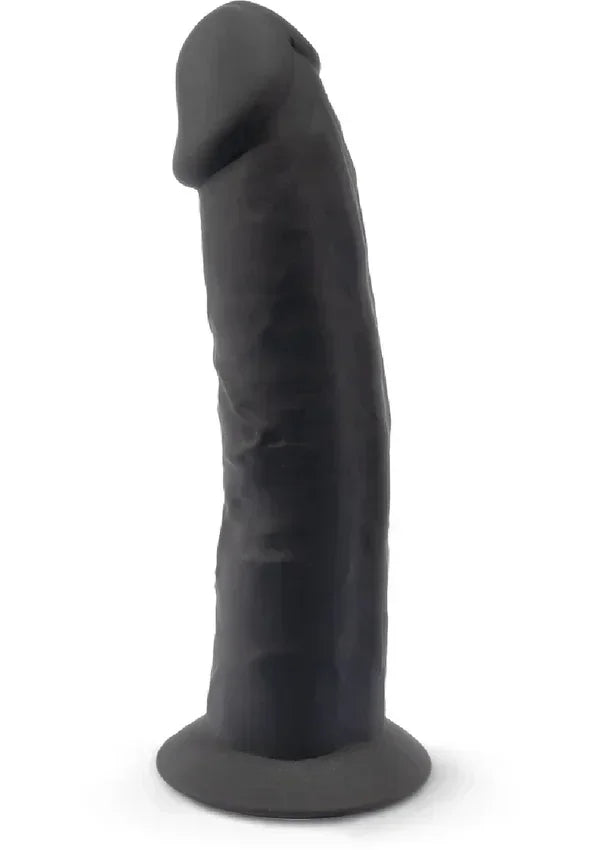 Silex-D 6 inch seksdildo in matzwart, zijaanzicht met stevige brede voet