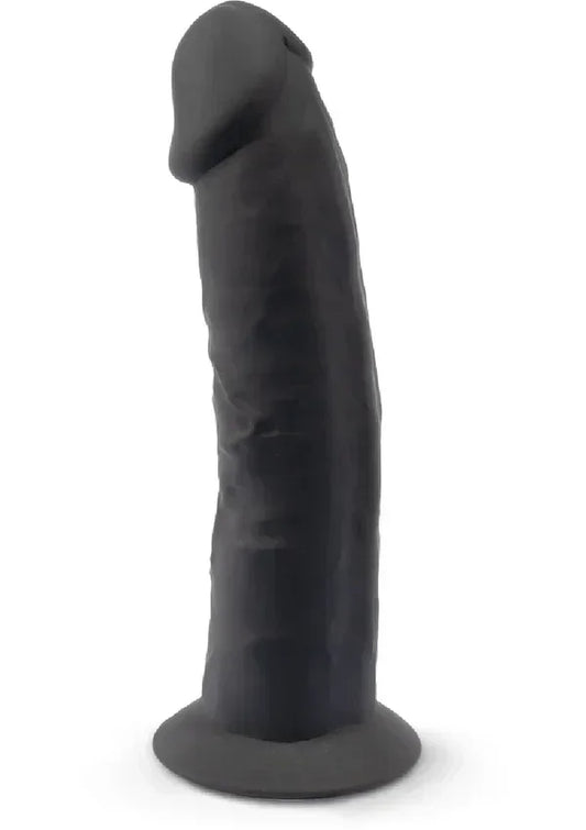 Silex-D 6 inch seksdildo in matzwart, zijaanzicht met stevige brede voet