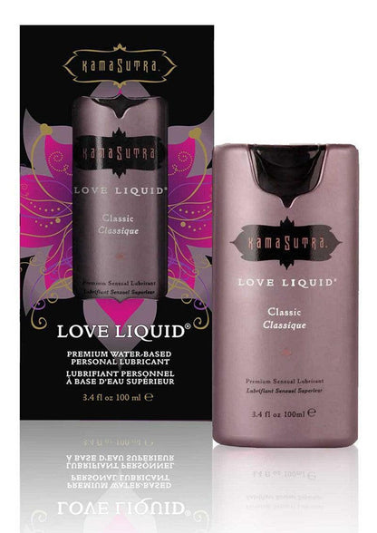 Glijmiddel Love Liquid 100 ml in fles en verpakking, Kama Sutra, classic.
