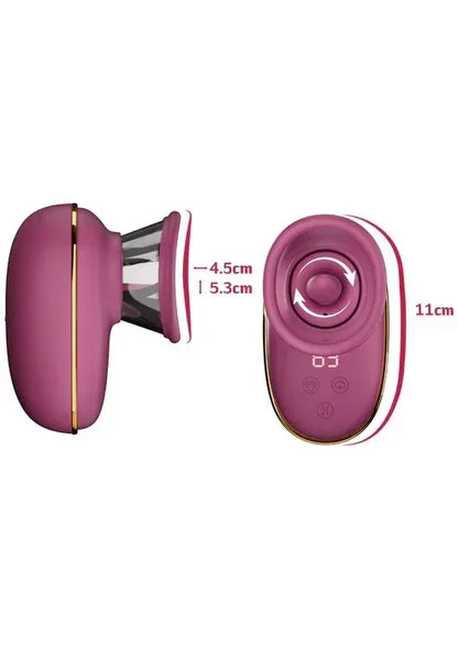 Roze vacuüm clitorale likpomp met afmetingen 4,5 cm en 5,3 cm, 11 cm