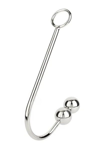 Anale hook met dubbele ballen en lange verchroomde steel, oogvormige ring, Mr. Steel