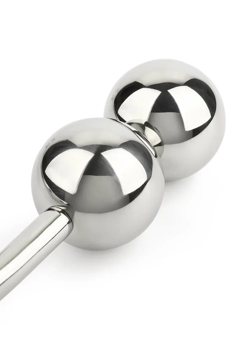 Verchroomde dubbele ballen op anale hook, reflecterende koepelvormige uiteinden, Mr. Steel