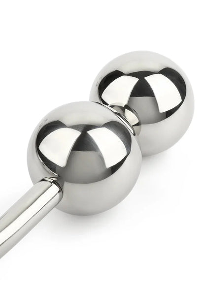 Verchroomde dubbele ballen op anale hook, reflecterende koepelvormige uiteinden, Mr. Steel