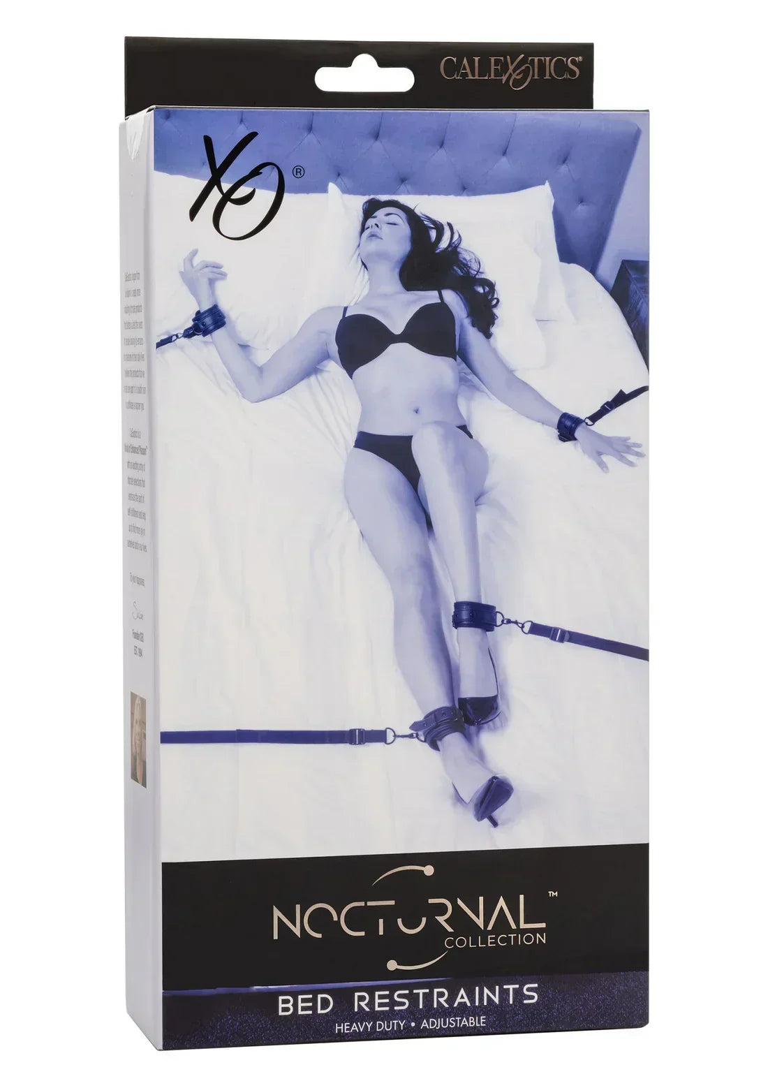Doos met bedboeien van CalExotics; Nocturnal-collectie met set voor pols en enkel