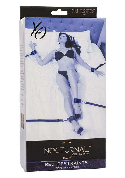 Doos met bedboeien van CalExotics; Nocturnal-collectie met set voor pols en enkel