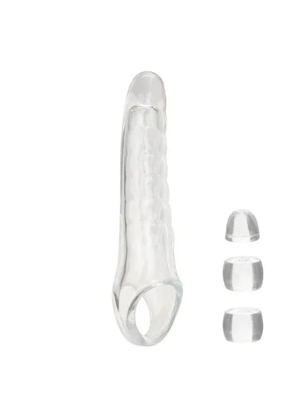 CalExotics transparante penisextensie met geribbelde textuur en open ring