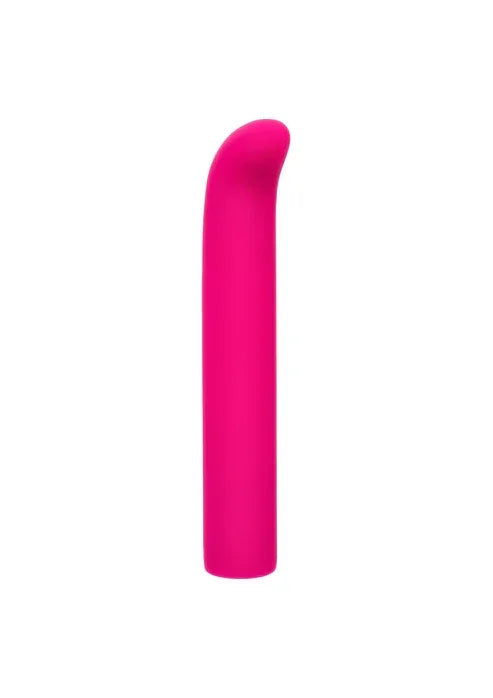 Herlaadbare roze vibrator van vloeibare siliconen, slanke vorm met afgeronde kop.