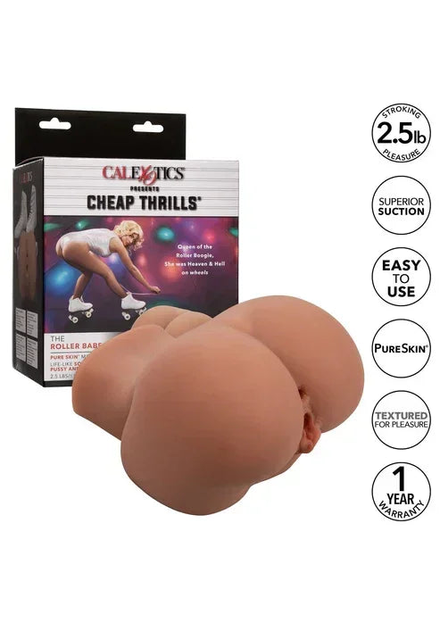 CalExotics The Roller Babe met verpakking op achtergrond, bruin realistischer seksspeeltje