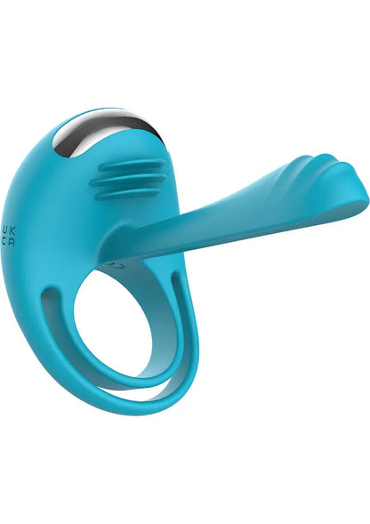 Blauwe C-ring afstandsbediening met ring en handgreep, grijs detail bij kop