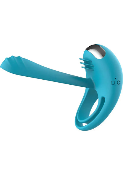 Blauwe C-ring joystick-afstandsbediening met brede handgreep en knopvlak