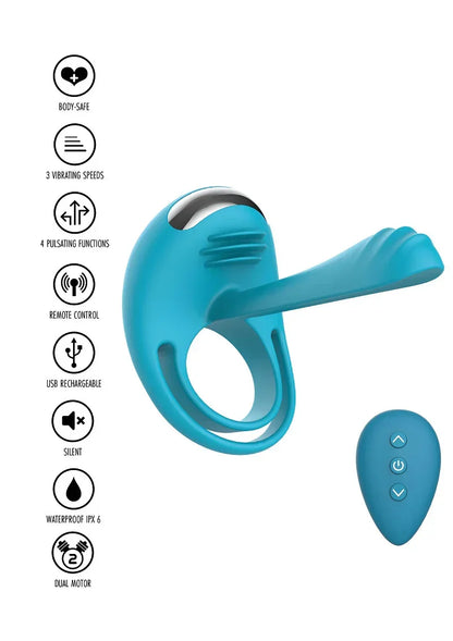 Blauwe C-ring joystick-afstandsbediening met losse afstandsbediening en pictogrammen
