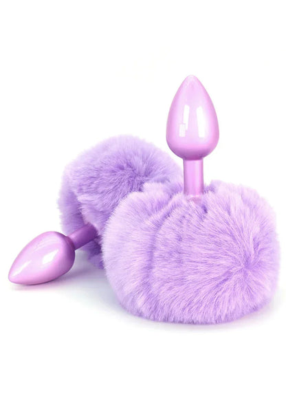 Paars harige buttplug met konijnenstaart en druppelvormige achterkant
