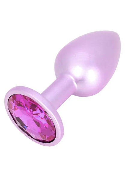 Anale plug met lila steel en roze facet inzet in ronde rand