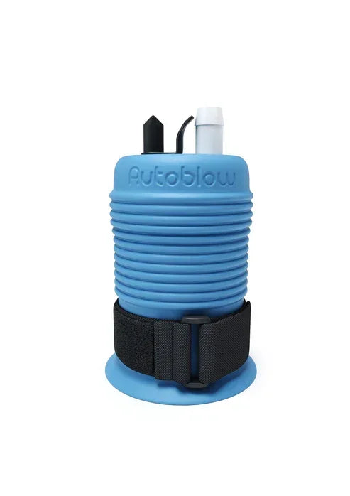 Autoblow VacuGLIDE universele stroker cap met blauwe ribbels en zwarte onderband