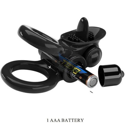 PRETTY LOVE - PASSIONATE RING DOUBLE VIBRATING RING + CLITORIS STIMULATOR BLACK - Happytoys Sexshop: online sex shop for Feeling Happy & Easy 😊 - Discreet geleverd