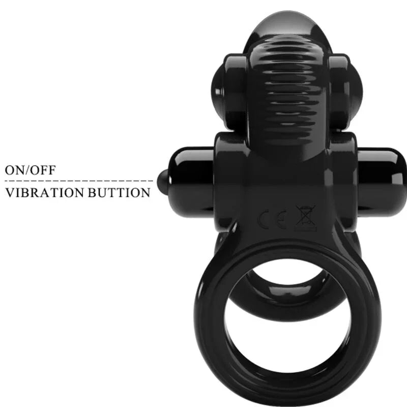 PRETTY LOVE - PASSIONATE RING DOUBLE VIBRATING RING + CLITORIS STIMULATOR BLACK - Happytoys Sexshop: online sex shop for Feeling Happy & Easy 😊 - Discreet geleverd