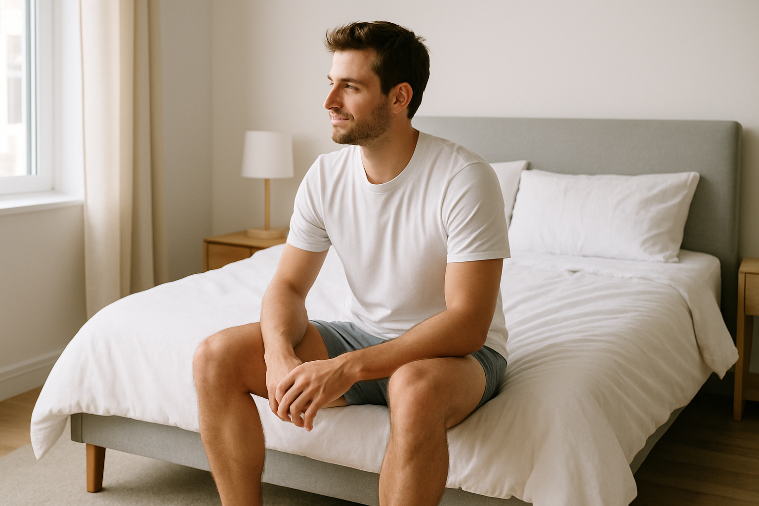 man on a bed in underware